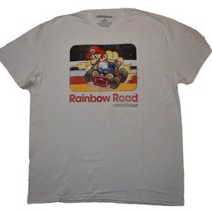 Mario Kart Mens Rainbow Road Super Mario White Shirt New